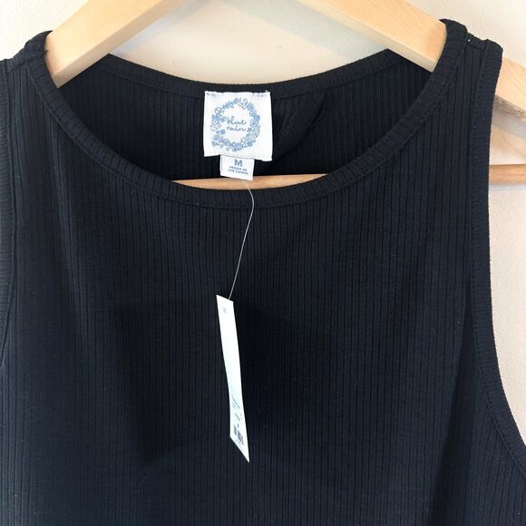 NWT Francesca's Blue Rain Aubree Rib-Knit Tie-Back Tank Top Black Size Medium M - Picture 6 of 8